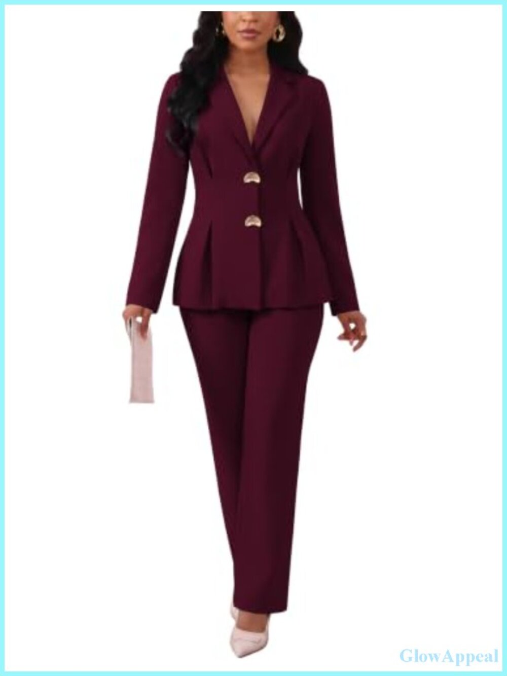 Women's 2 Piece Blazer & Wide Leg Pants Suit Set Business Casual